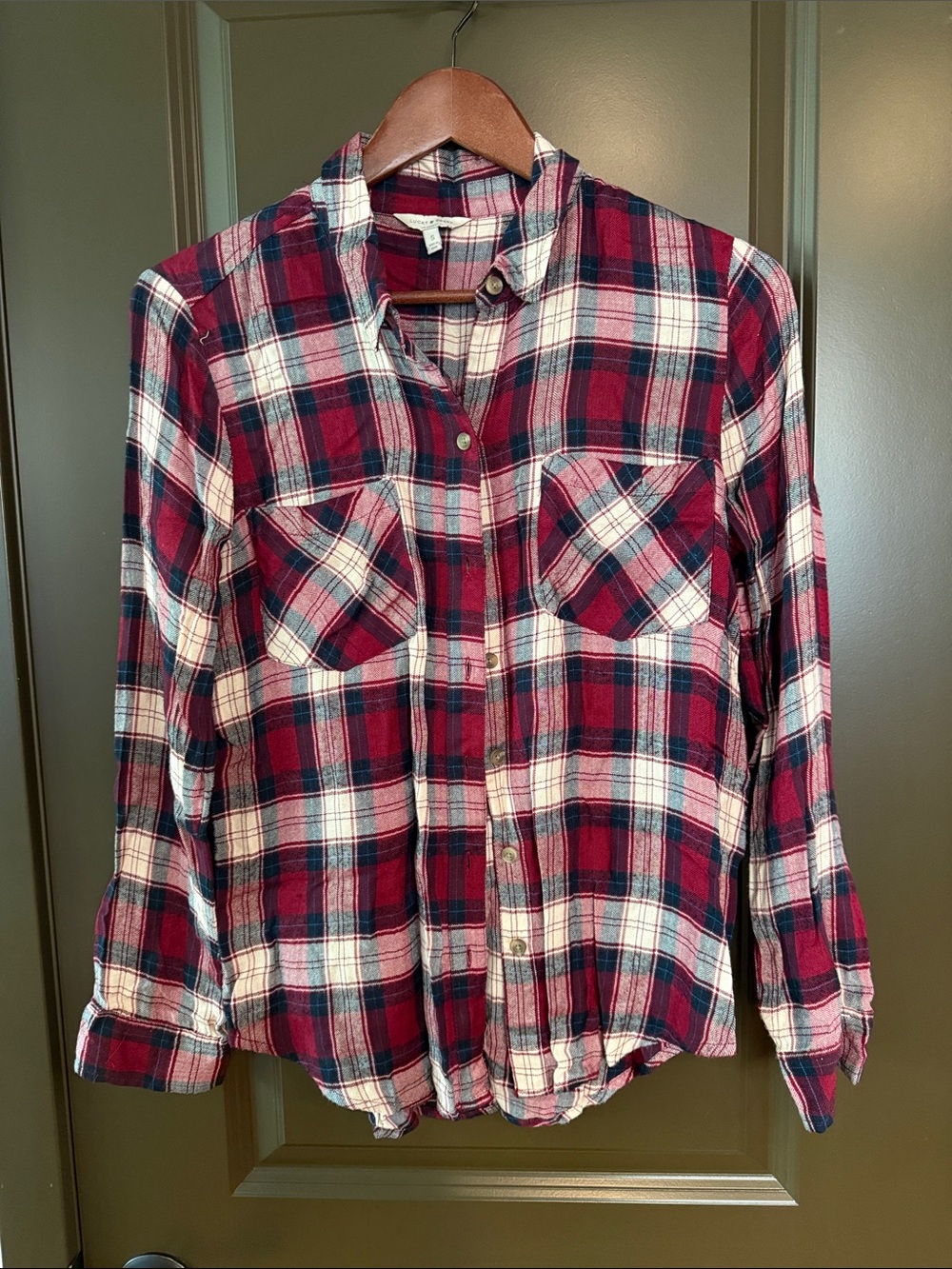 Lucky Brand Red and White Plaid Button-Down Shirt
